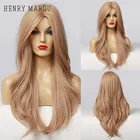 Генри MARGU Мёд коричневый блонд синтетические парики из натуральных волос для Для женщин длинной волны Косплэй вечерние Парики высокого Температура средняя часть парики