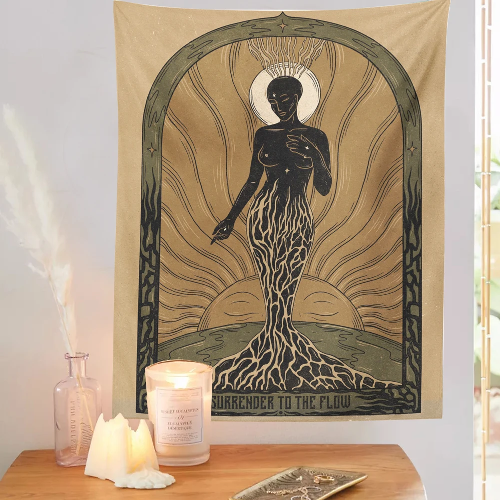 Винтажный настенный гобелен в стиле ретро декор бохо солнце луна змея цитата