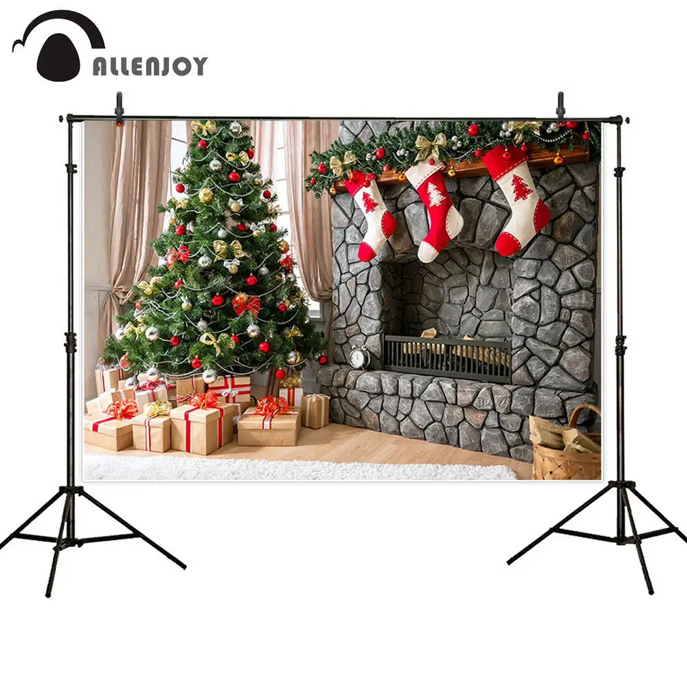 Фон Funnytree для фотостудии Рождественская елка украшение камин снег Зимний подарок