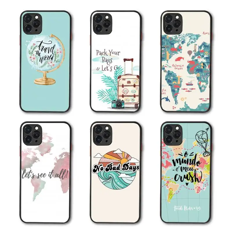 

Travel Cute pattern Phone Case Matte Transparent for iPhone 7 8 11 12 s mini pro X XS XR MAX Plus coque cover