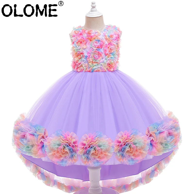 

Платье для девочки с цветами, детские платья на свадьбу, вечернее платье без рукавов, винтажная одежда принцессы, элегантная вечерняя одежда, OLOME