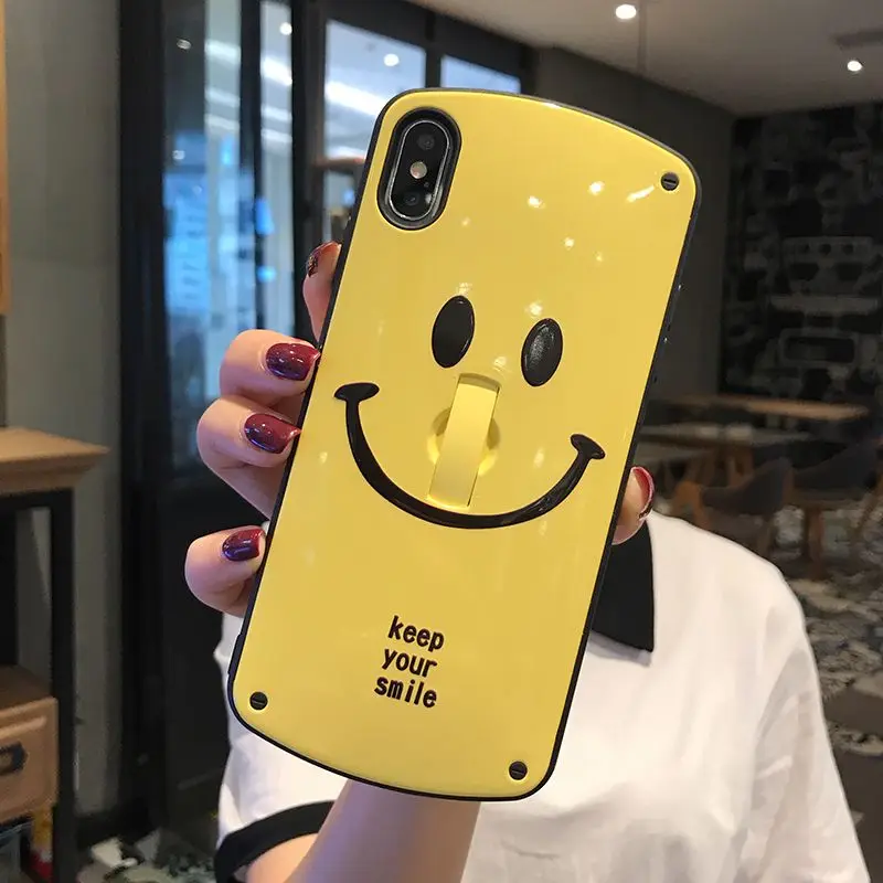 Для iPhone 7 8 7plus 8plus чистый цвет улыбающееся лицо чехол для iPhone x s xsmax XR силикагель антиосеннее крепление в виде кольца на палец чехол