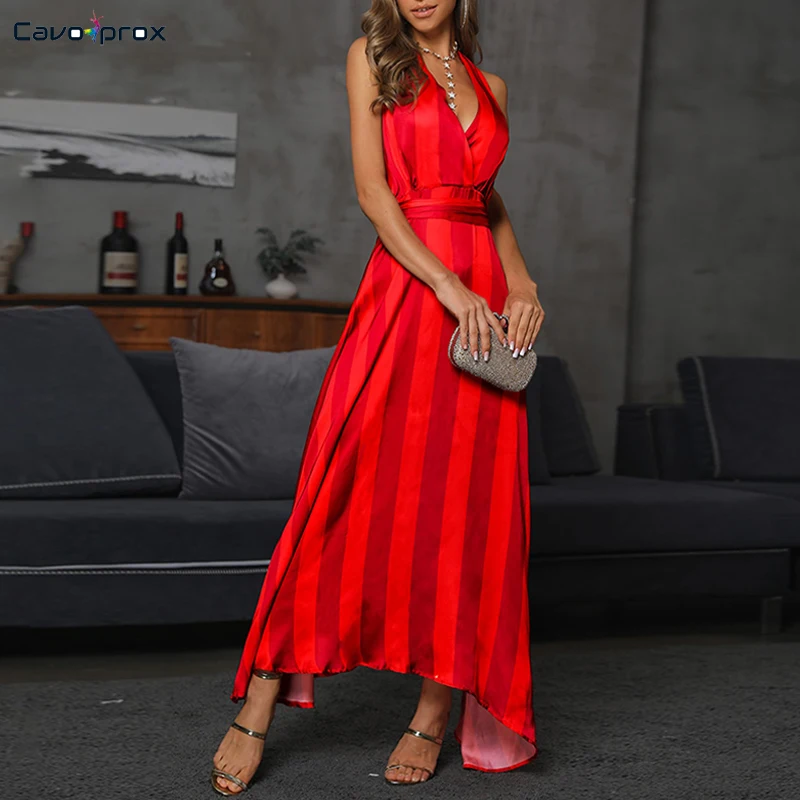 Женское платье без рукавов с градиентными полосками и v образным вырезом уличная
