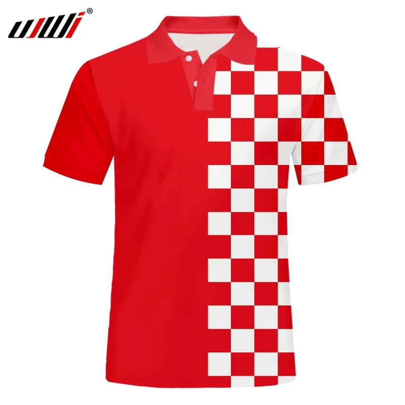 

UJWI New Brand Red White Design Polo Shirts Men 3D Print Shirts Male Casual Short Sleeve Men Polo Customize Wholesale Clothing