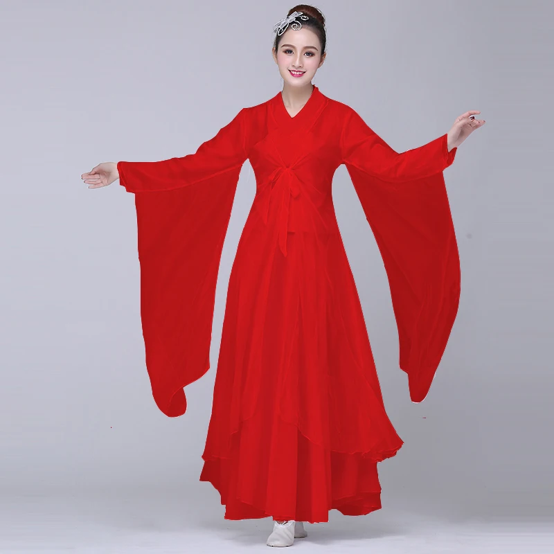 

Classical Dance Costume Women Elegant Fresh Elegant Hanfu Wide Sleeve Flow Fairy Skirt Cool Dance Costume Polyester
