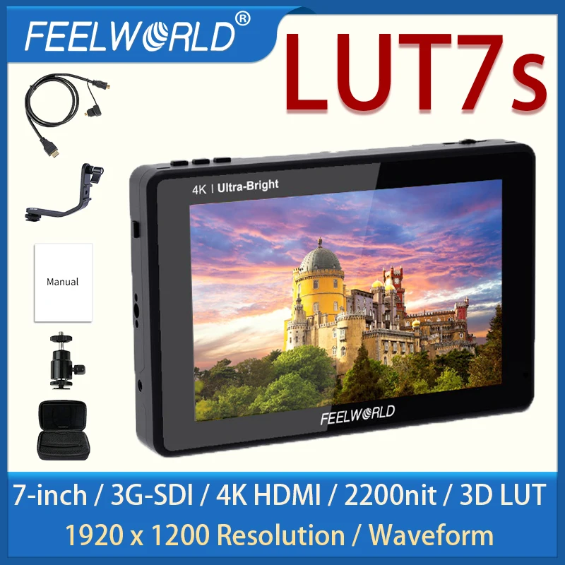 Günstig FEELWORLD LUT7S 7 Inch Tragbare Monitor Hdmi 2200nits 3D LUT Touchscreen DSLR Kamera Feld Monitor Mit Wellenform