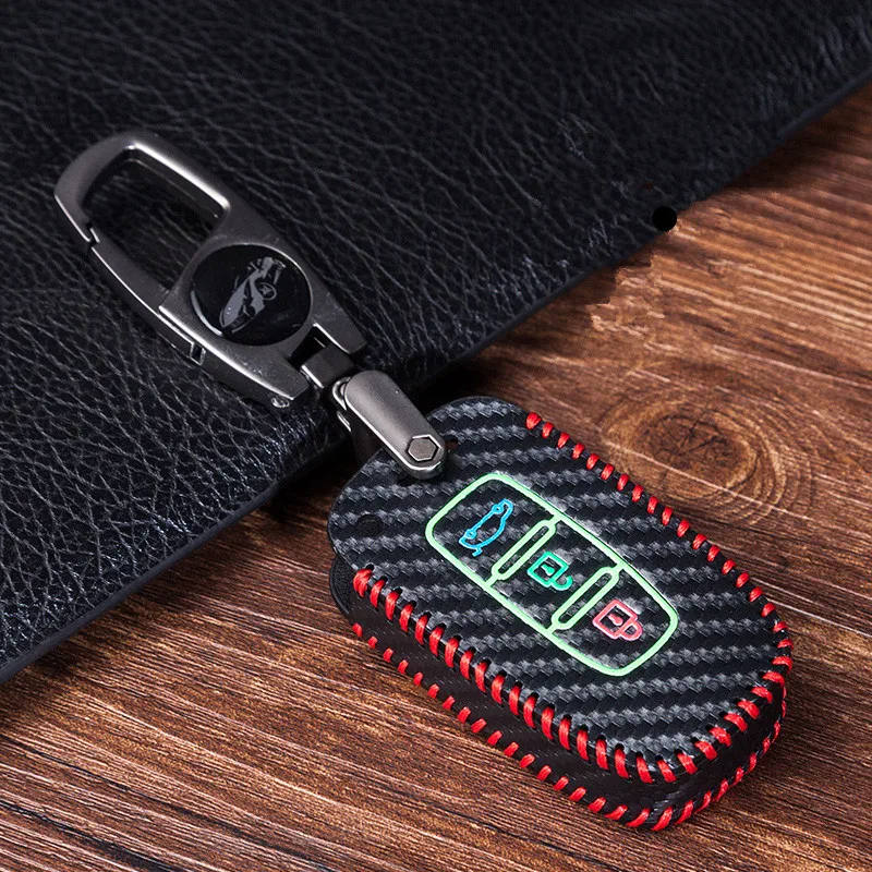 Светящиеся углеродного волокна Кожаный Автомобильный Брелок с ключница Чехлы