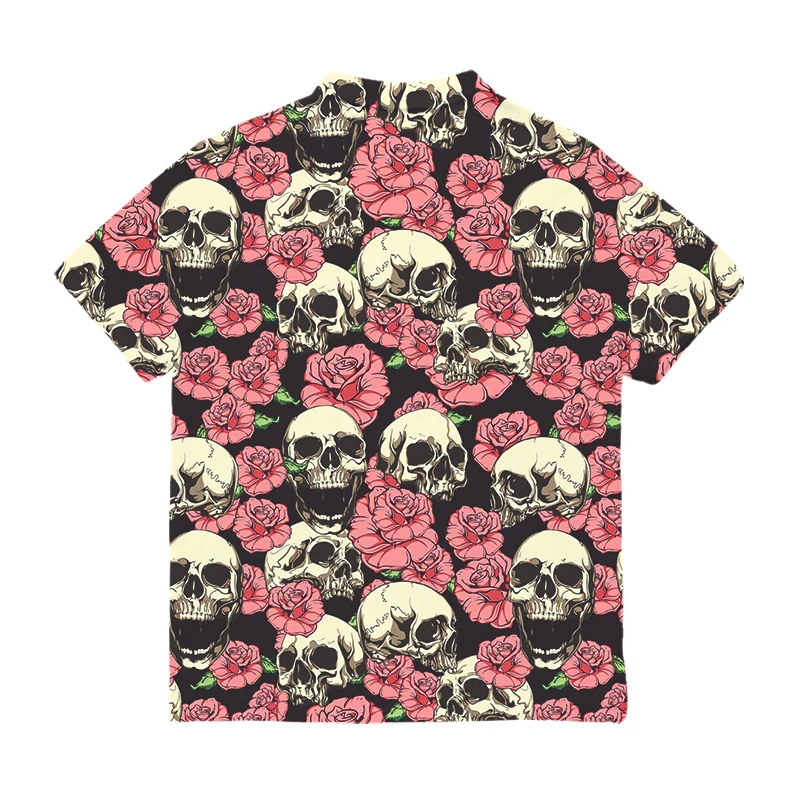 OGKB EU Size New 3D Printed Skull Button Shirts Men's Summer Pink Flowers Shirts Short Sleeve Hip Hop Harajuku Top Drop Ship