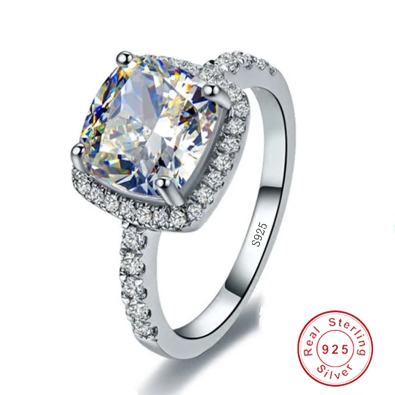 

Fashion Valentine's Day Gift 100% 925 Sterling Silver Ring Square Diamond Ring Original Sterling Silver Wedding Jewelry