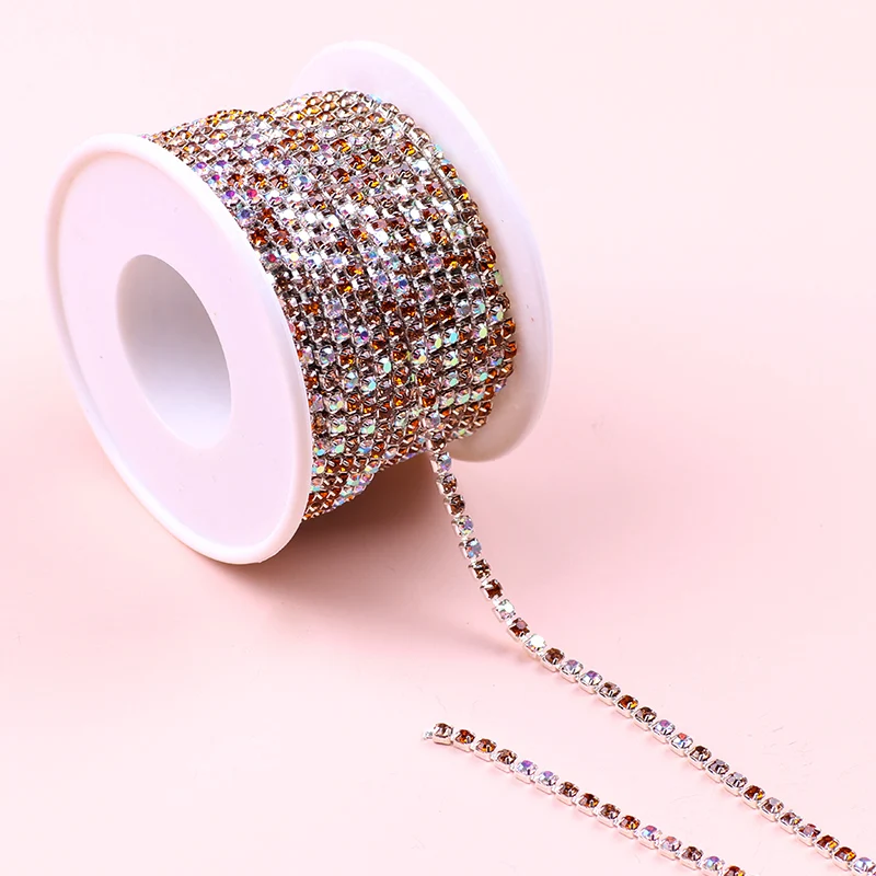 

10 Yard/Roll Colors Glass Crystal Rhinestone Chain,Silver Bottom Sew On Cup Chains For Diy Garment Bags Decoration