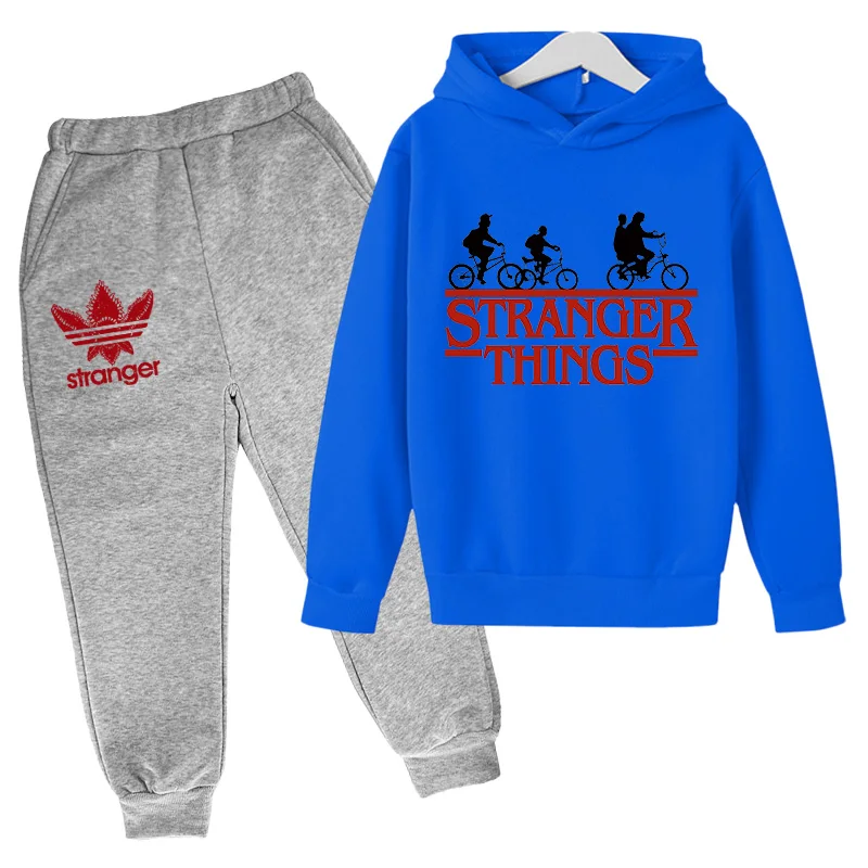 

New Stranger Things Hoodie Tracksuit Boys and girls Hood Stranger Thing Movie Tv Show Hoodies Harajuku Streetwear 2 Pieces Sets