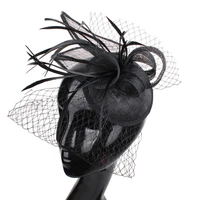 green sinamay party tea headwear hairbands wedding feather fascinators hair accessories women mesh veils bridal headwear