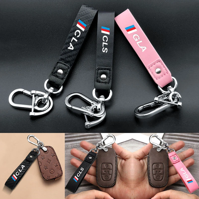 

1pcs Trinket Leather Car Keychain Emblem Key chain 3D Key Rings For Mercedes Benz GLK GLA GLC GLE CLA CLS 63 Auto Accessories