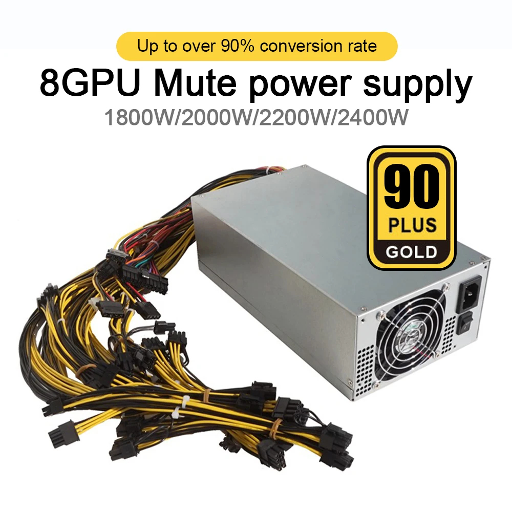 

1800W 2000W 2200W 2400W 100V-270V ETH Mining Mute Power Supply 4U 90% Efficiency 8 GPU Power Supply For BTC Mining ETH Server