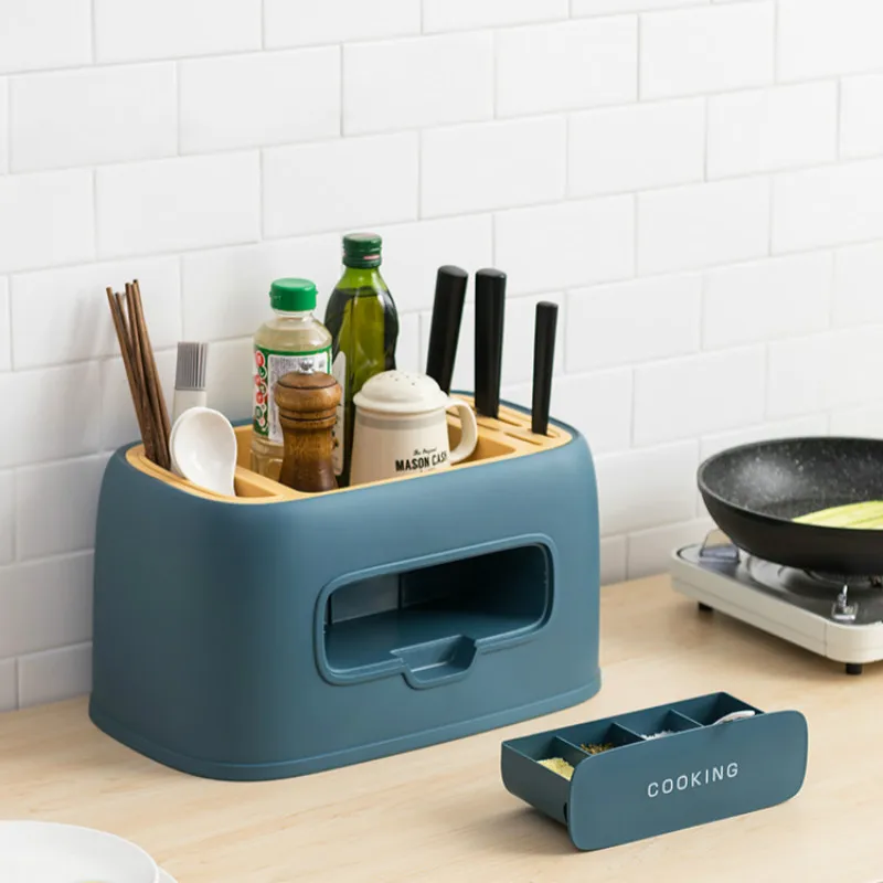 

Multifunctional Shelf Home Kitchen Supplies Soy Sauce Chopsticks Knife Shelf Storage Rack Seasoning Storage Box