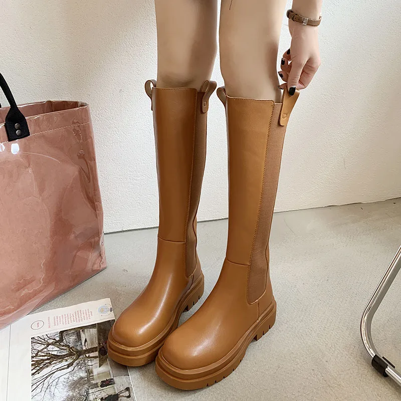 

Женские сапоги до колен на молнии, высокие сапоги на толстой подошве, новинка осень-зима 2021, женские сапоги на высоком каблуке