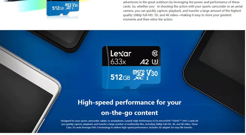 Lexar карта памяти SD 633x95M UHS-I Flash micro sd 512gb 1 ТБ microsd для дрона Gopro Sport camera SDXC Store card 32gb 64gb 128GB