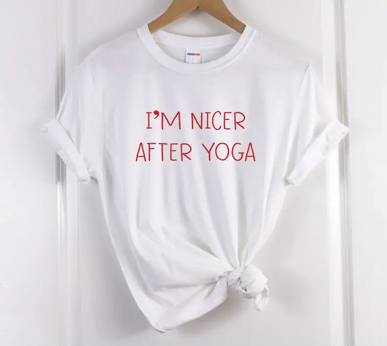 

Забавная графическая футболка Sugarbaby I'm Nicer After Yoga, летняя Модная хлопковая футболка с коротким рукавом Tumblr, женская футболка, Прямая поставка