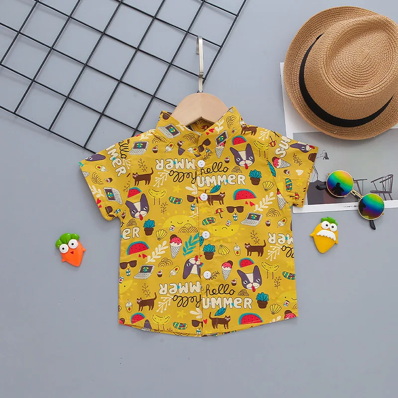 Boys Short Sleeve Shirt Summer Casual Kids Baby Tops Boys Shirts Girls 1 To 7 Children Clothes Cotton Dinosaur Cartoon Cute