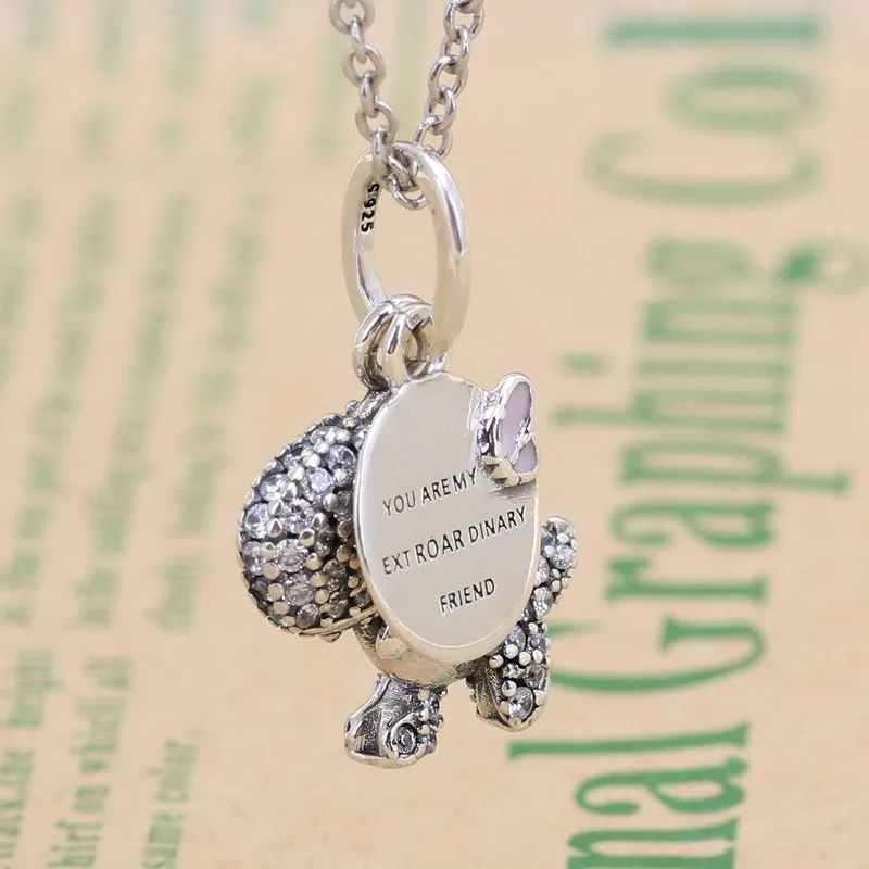 

100% 925 Sterling Silver Charm Dino Dinosaur With Crystal Pendant Fit Pandora Women Bracelet & Necklace Diy Jewelry