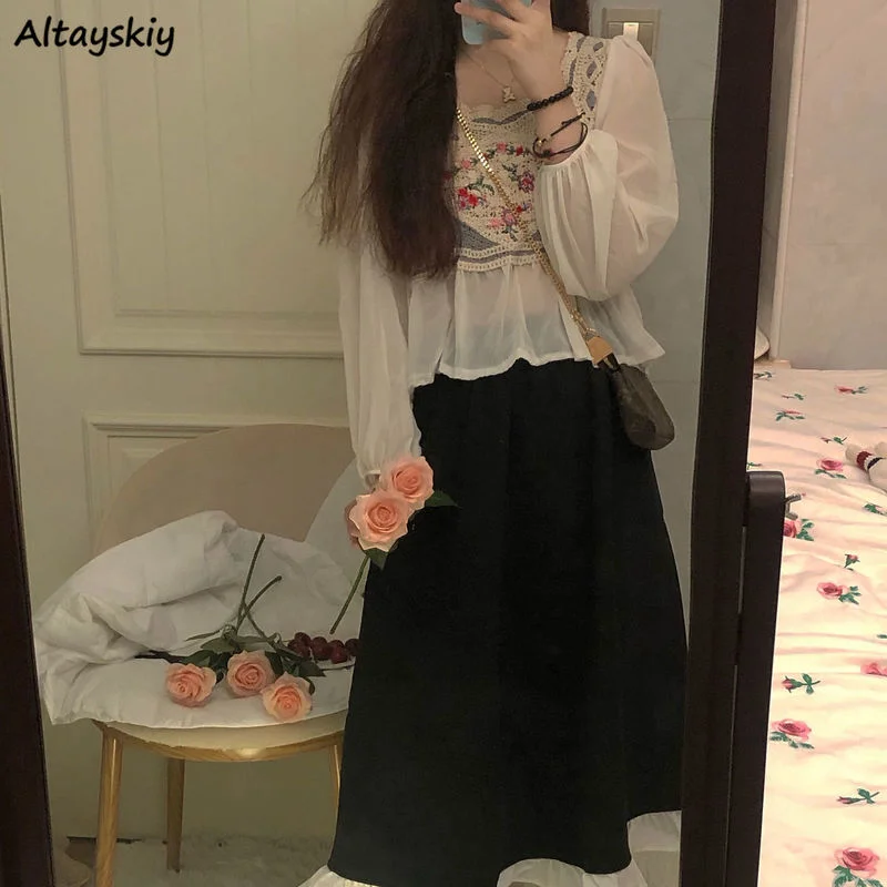 

Женский комплект с длинным рукавом и оборками, весенний элегантный повседневный комплект из 2 предметов