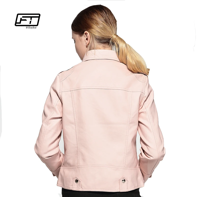 Новинка 2020 Женская куртка из искусственной кожи розовый черный байкерское