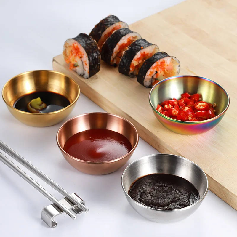 

Round Stainless Steel Seasoning Dish Sauce Tableware Hot Pot Dipping Bowl Appetizer Vinegar Chili Oil Plate Kitchen Accessories