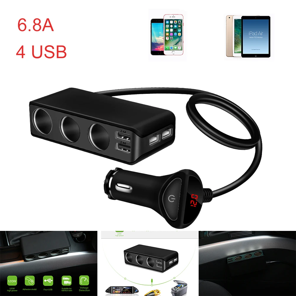 Powstro 6.8A к автомобильному зарядному устройству с 4 USB портами для IPhone IPad Samsung