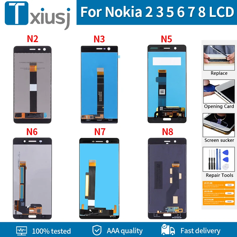 ЖК экран AAA +++ для Nokia 6 7 8 2 3 5 дисплей сенсорный в сборе бесплатный инструмент N2 N3 N4