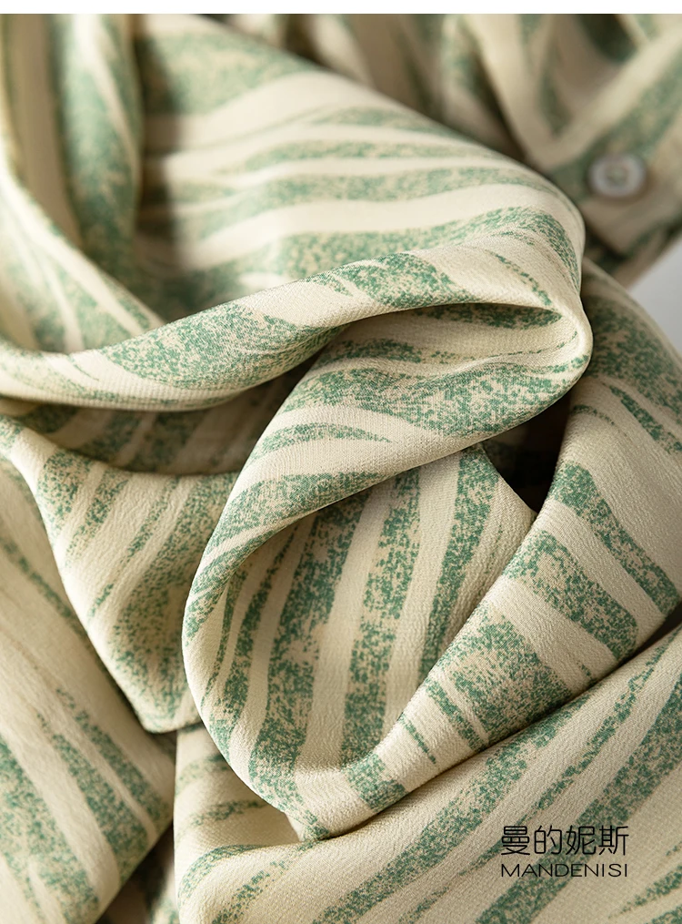 

Shuchan Shirt Dress for Women Loose Original Design Silk Straight Mid-Calf Turn-down Collar Summer Print SHORT Sleeve