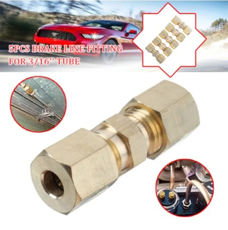 

Upgrade 5 Pcs Brass Compression Fitting Connector 3/16" OD Screw Thread Tubing Brass Hydraulic Brake Lines Union