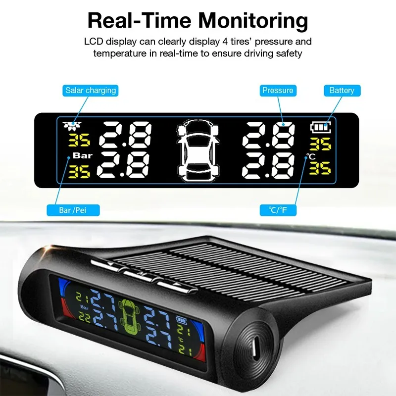 Умная Система мониторинга давления в шинах автомобиля TPMS на солнечной батарее с