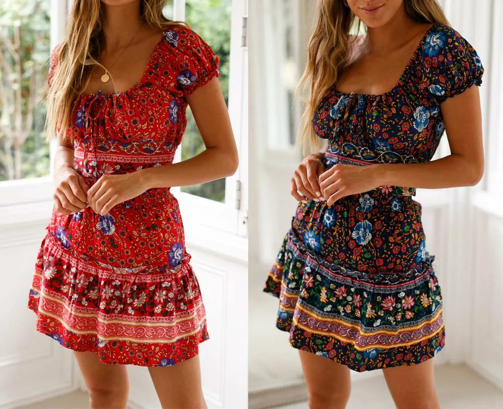 Новое поступление 2019 элегантное женское мини платье с цветочным рисунком и