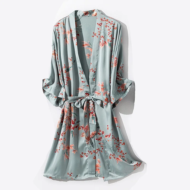 

Satin Kimono Women Summer Bathrobe Elegant Comfortable Soft Nightgown Daily Casual Brand New Bride Wedding Home Nightwear