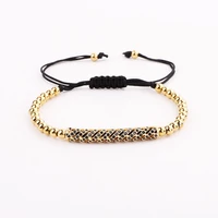 high quality men women jewelry bracelet cz pave bar charm stainless steel beads macrame bracelet gift