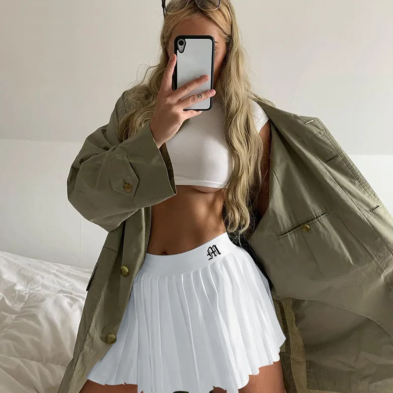 

Женские популярные милые шорты в Корейском стиле Y2K плиссированные милые теннисные мини-юбки с высокой талией для девочек Новинка 2021 белые ...