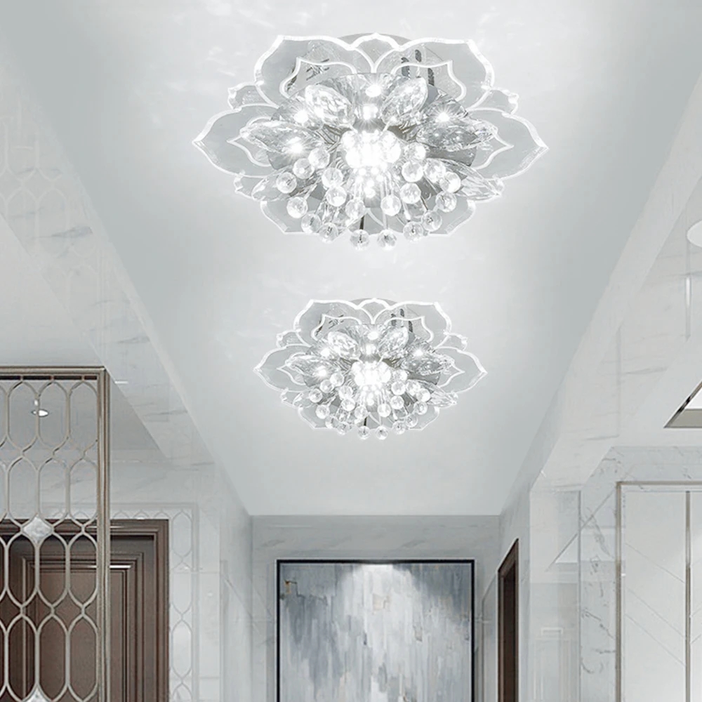 Lámpara de techo LED moderna con forma de flor, diseño de cristal claro, para dormitorio, cocina, linterna de pasillo, pasillo, sala de estar