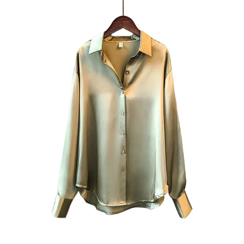 

Spring 2021 New Women Shirt Women's Blouses Loose Shirts Long Sleeve Smooth Summer Vintage and Plus Size Clothing Blouse Woman