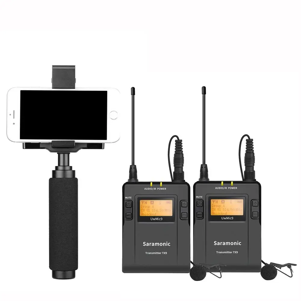 저렴한 Saramonic UWMIC9 Kit12/kit13 DSLR 카메라 용 비디오 방송 인터뷰 용 UHF Lavalier 무선 마이크 시스템 IOS Android