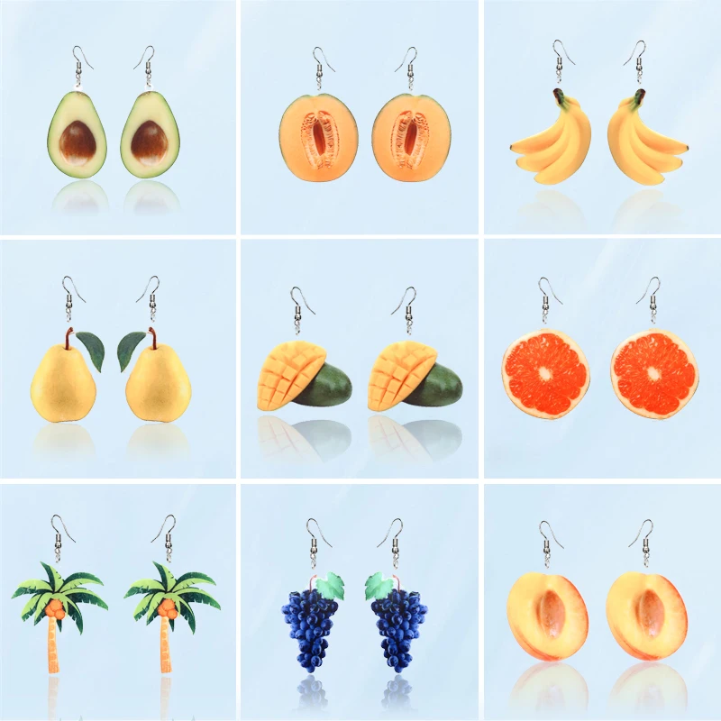 

Korea Style Cute Grape Avocado Fashion Creative Dangle Earrings For Women Personalized Girl Fruit Pendants Stud Earrings Jewelry