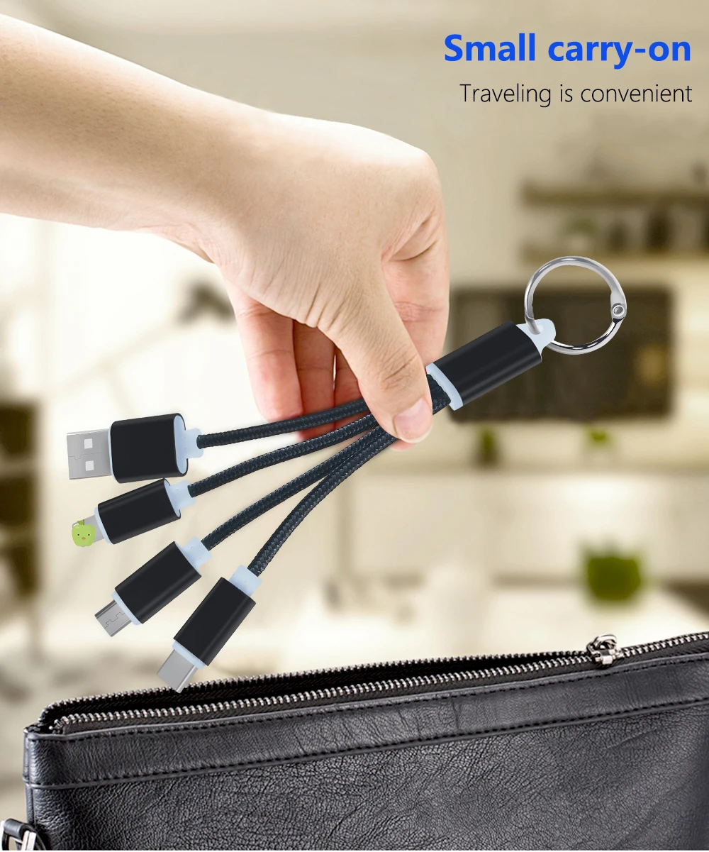 Мини 3 в 1 USB кабель брелок Портативный короткий Micro usb type C мульти зарядное устройство кабель для Xiaomi huawei iPhone Быстрая зарядка