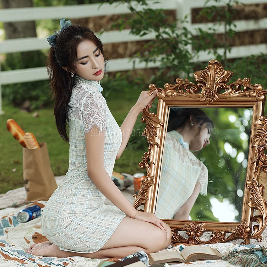 Китайские традиционные платья Чонсам для женщин кружевное лоскутное облегающее