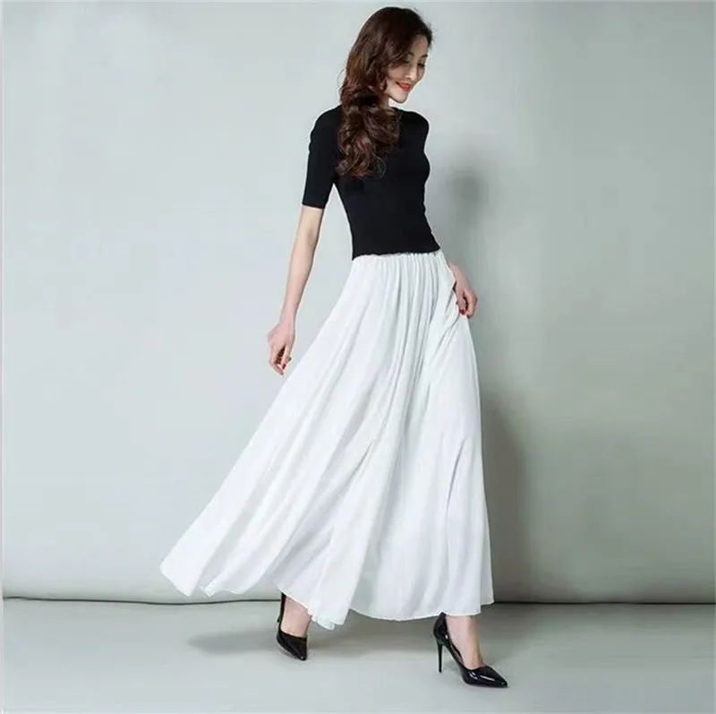 Белый Большие размеры, женские шифоновые длинные юбки, 5XL, 6XL, 7XL, одноцветные, Boho, юбки для вечеринок, праздничные, свободные, Комфортные юбки, фиолетовые, красные, Blcak - Цвет: Белый