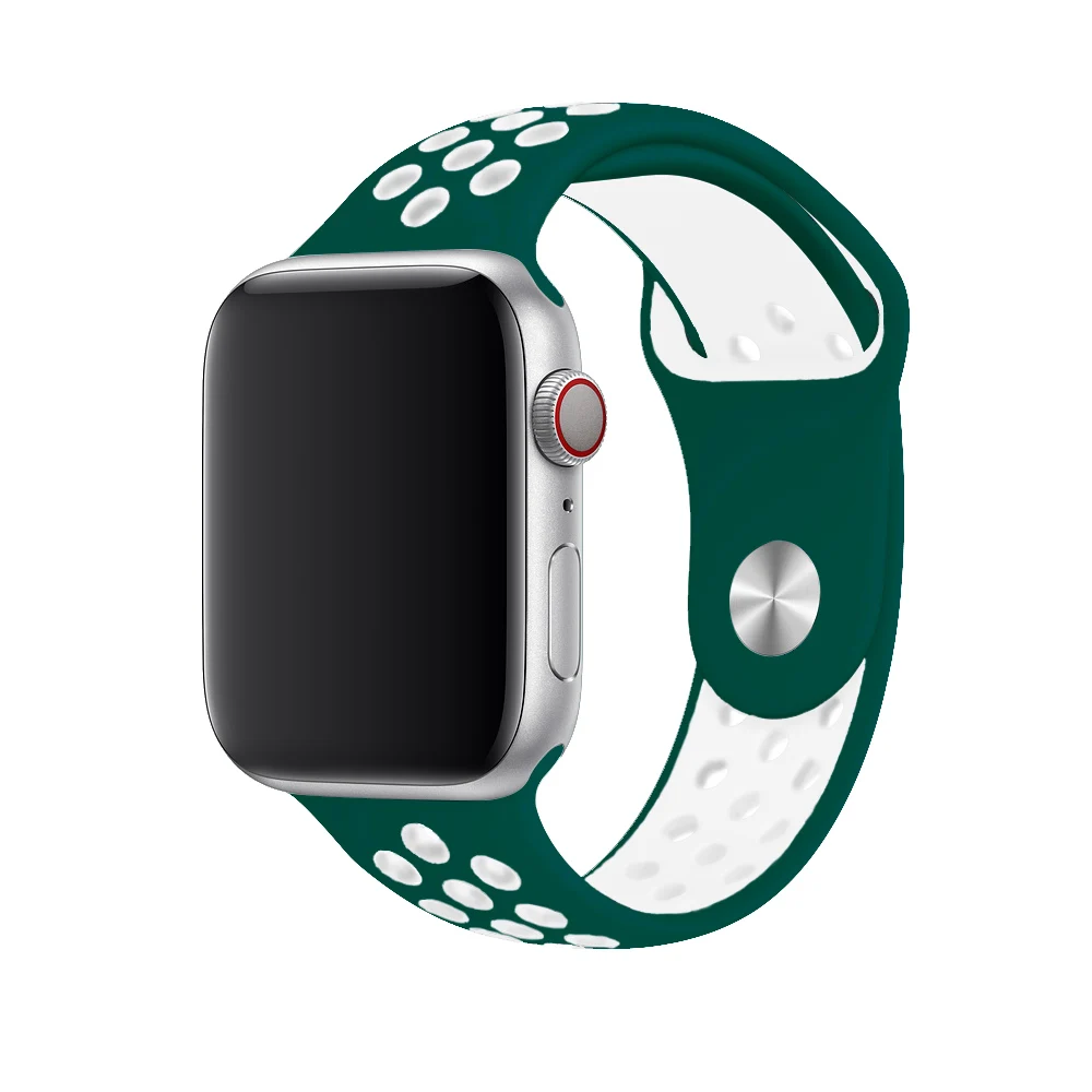 Спортивный ремешок для apple watch band 4 5 42 мм/38 мм iwatch band 44 мм/40 мм ремешок силиконовый браслет дышащий ремешок для часов серии 5 4 3 2 - Цвет ремешка: Ink green white