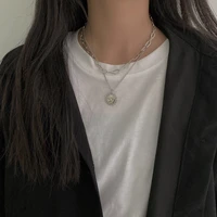 double european and american sun necklace female ins hip hop retro smiley face pendant hundred short paragraph collarbone chain
