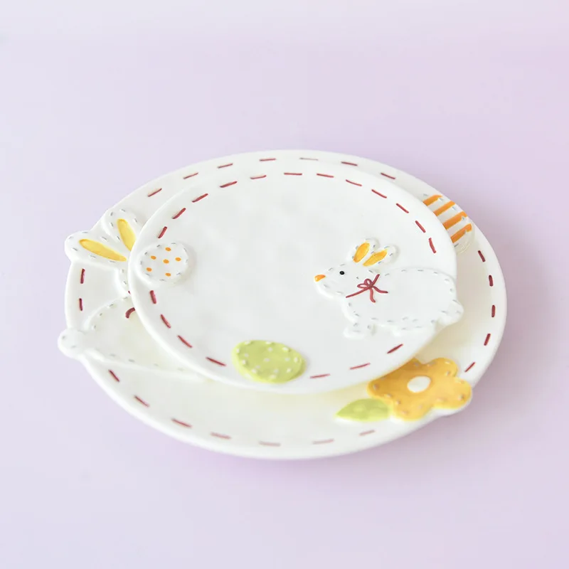 

Cute cartoon rabbit plate creative girl western tableware set plate ceramic flat plate shallow plate