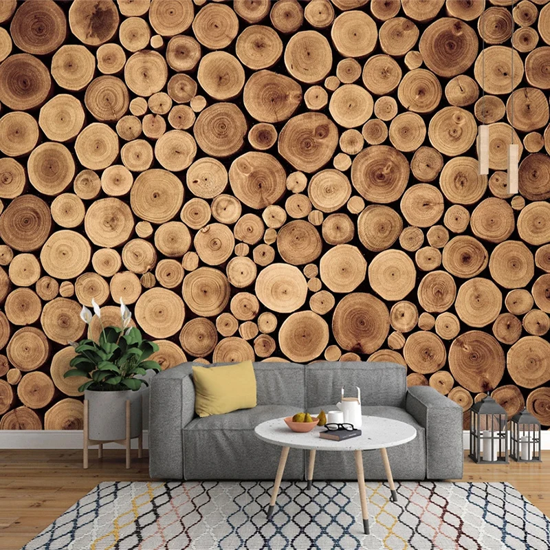 

3D Wallpaper Retro Nostalgic European Style Log Wood Annual Ring Mural Living Room Study Restaurant Background Wall Painting 3 D