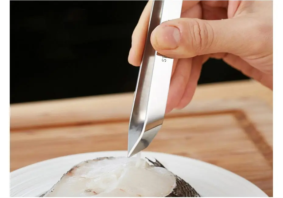 Omife Stainless Steel Fish Bone Tweezers Remover Salmon Fishing Bones Knife Pincer Puller Tongs Pick-Up Seafood Tool Crackers