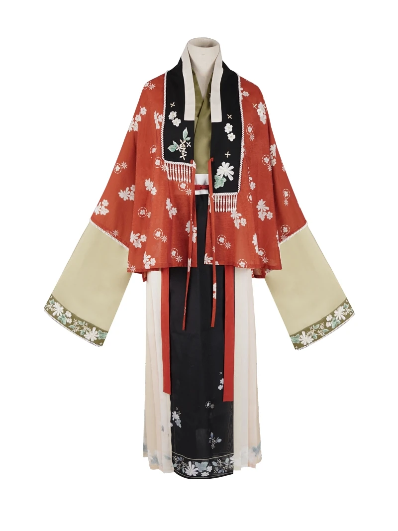 

Hanfu women's spring print pair-wearing half sleeve pair-wearing long sleeve waist-length one-piece horseface skirt