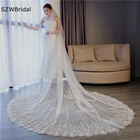 elegant 3 5 meter ivory cathedral wedding veil long lace applique bridal veils with comb wedding accessories bride veu bodas